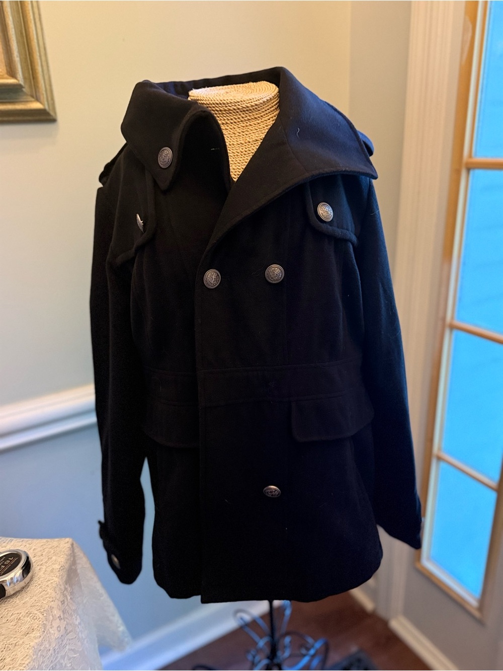 Apt. 9 Classic Black Double-Breasted Pea Coat